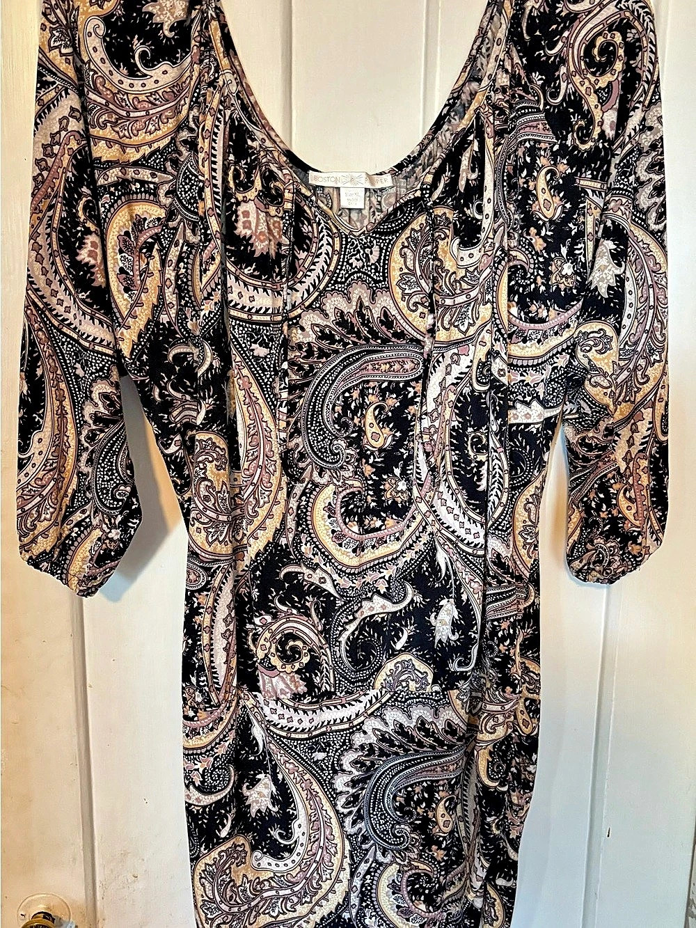 Boston Proper Paisley Midi Dress Black & Brown XL Like New